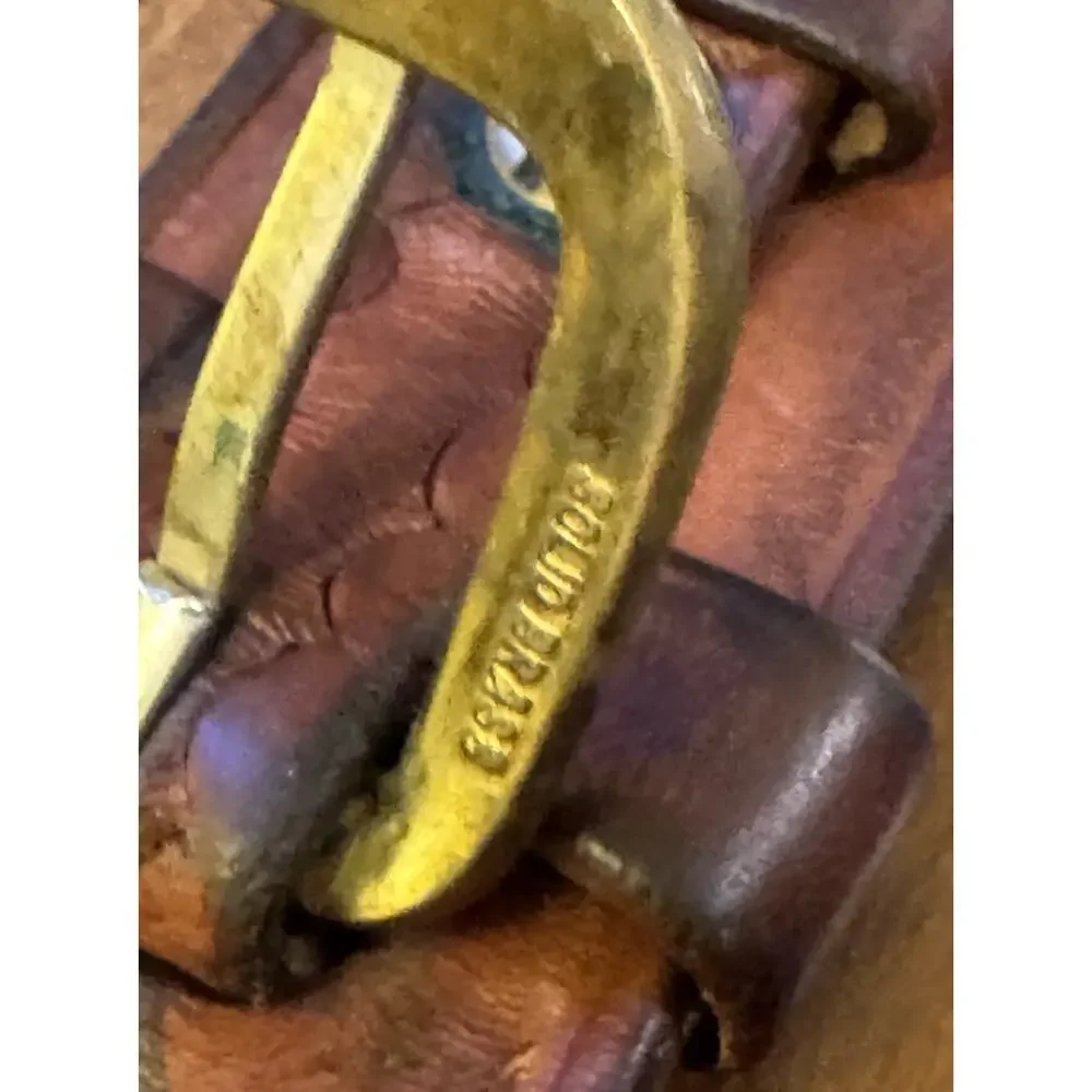 Vintage Cabela's Tooled Leather Ranger Belt Solid Brass Stamped 42 Measures 46